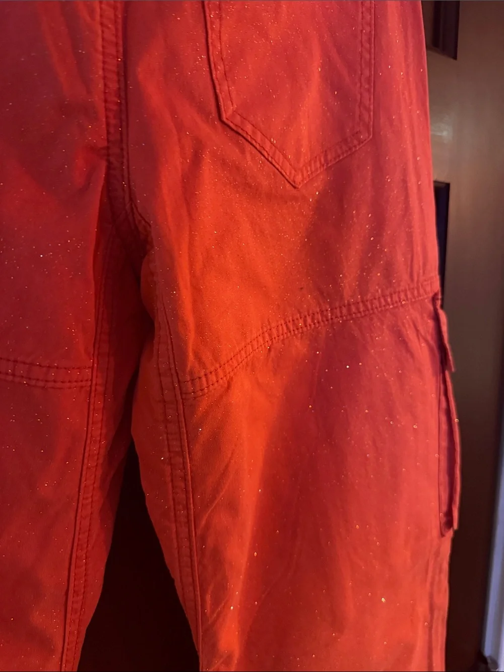 Liu Jo Red Metallic Sparkle Cargo Pants Women's Size 30 Utility Straight Leg